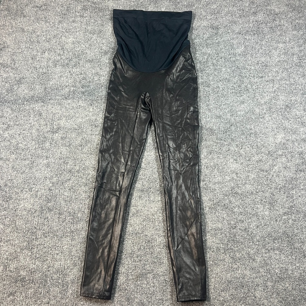Spanx by Sara Blakely Maternity Pants Womens Medium Black Leather Ankle Length‎